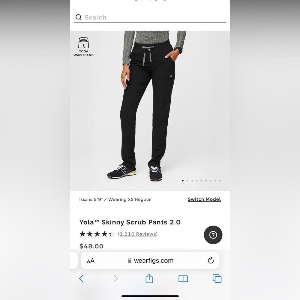 High Waisted Figs yola scrub pant 2.0 black xs